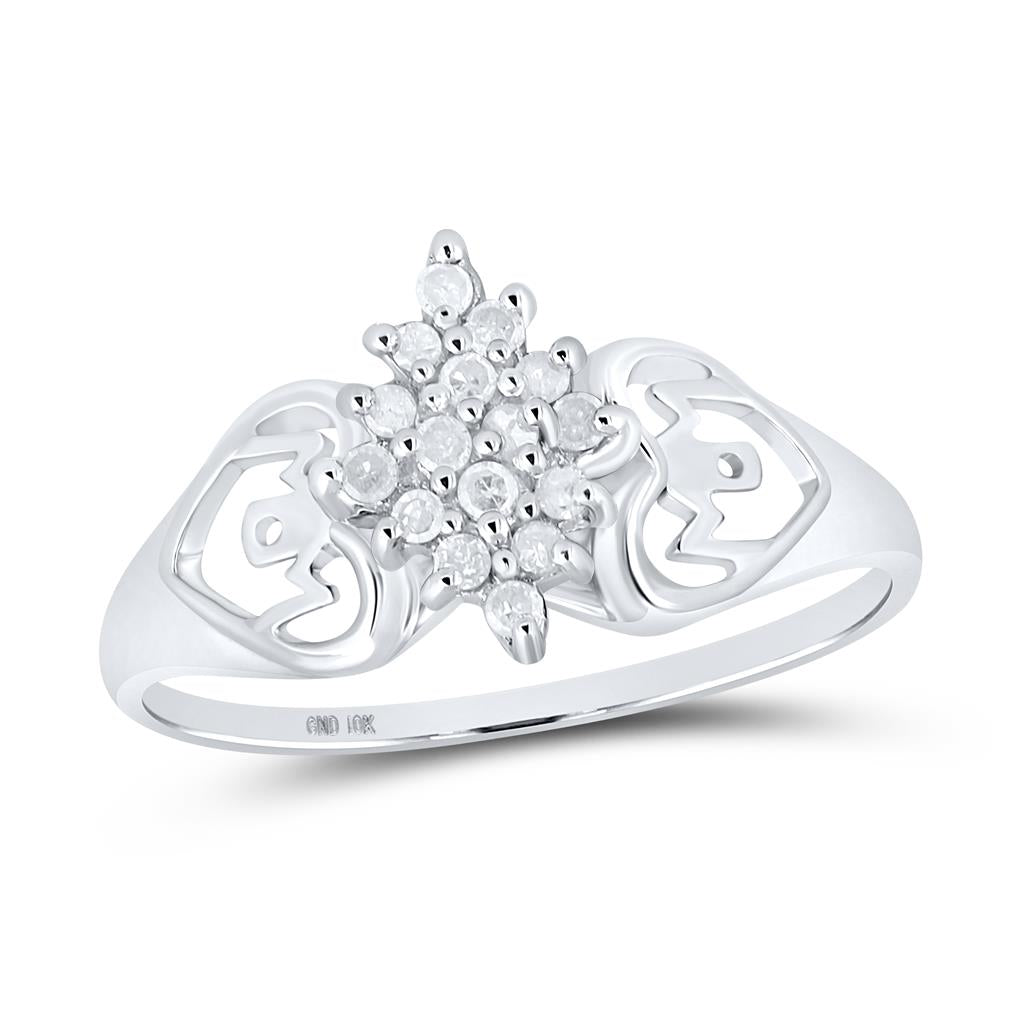 14k White Gold Round Prong-set Diamond Cluster Heart Mom Ring 1/6 Cttw