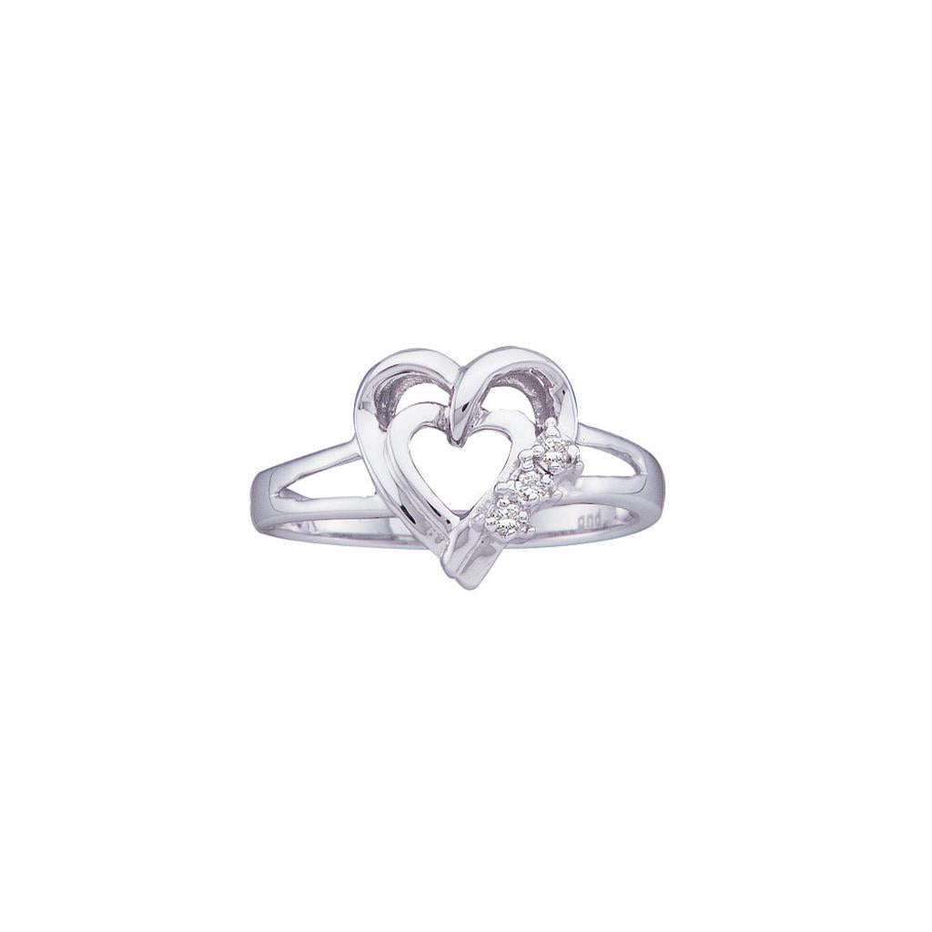 14k White Gold Round Diamond Simple Heart Ring .03 Cttw