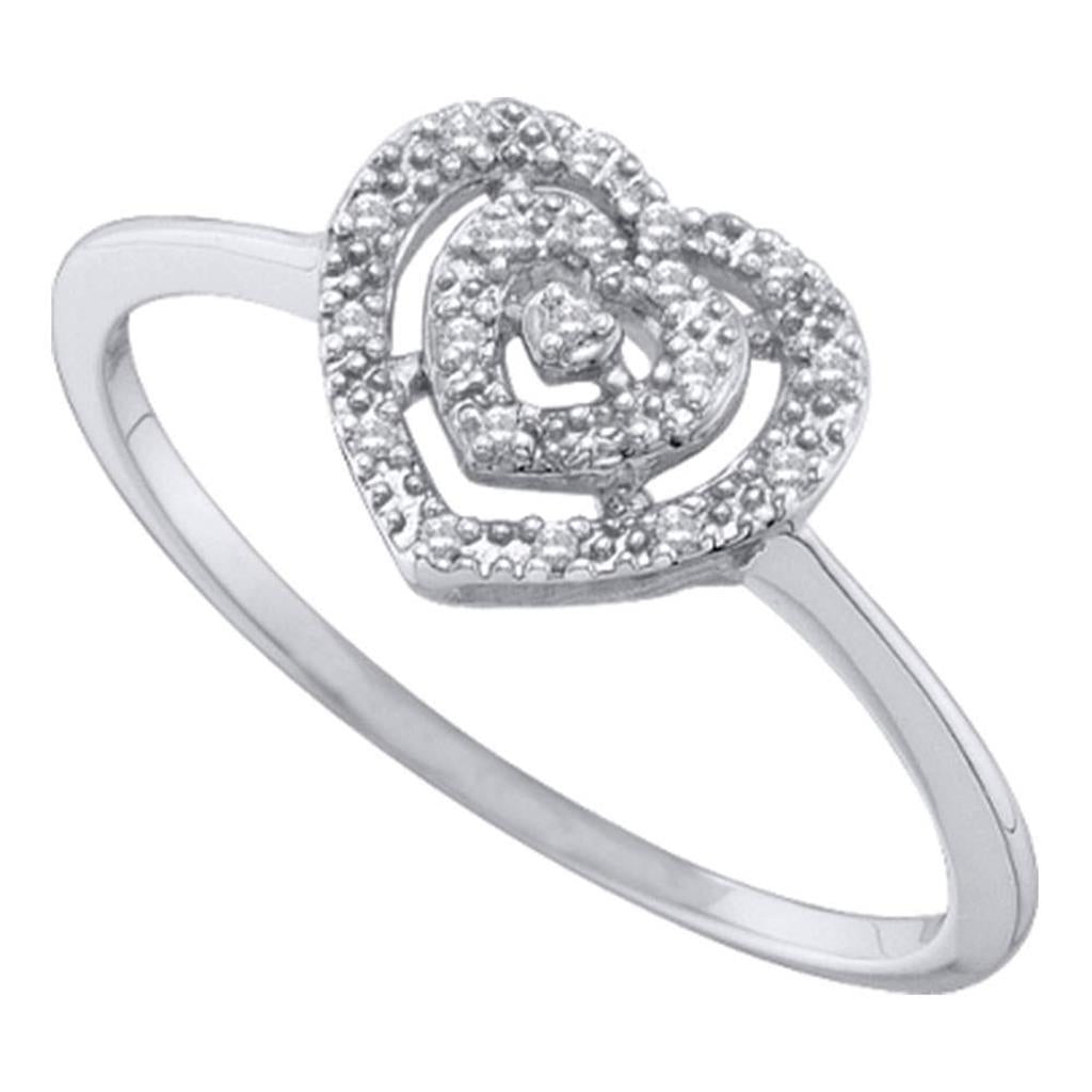 14k White Gold Round Diamond Slender Heart Cluster Ring 1/20 Cttw