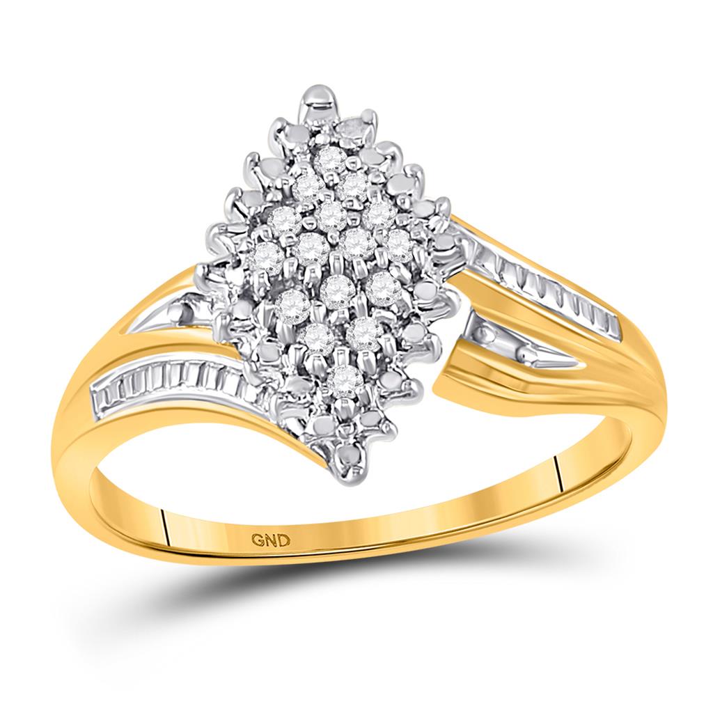 10k Yellow Two-tone Gold Round Prong-set Diamond Oval Cluster Ring 1/8 Cttw