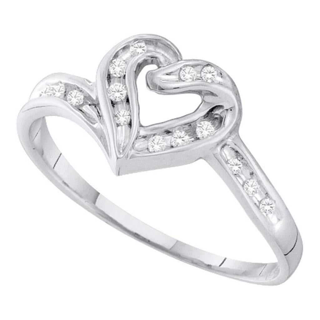 14k White Gold Round Diamond Heart Ring 1/12 Cttw