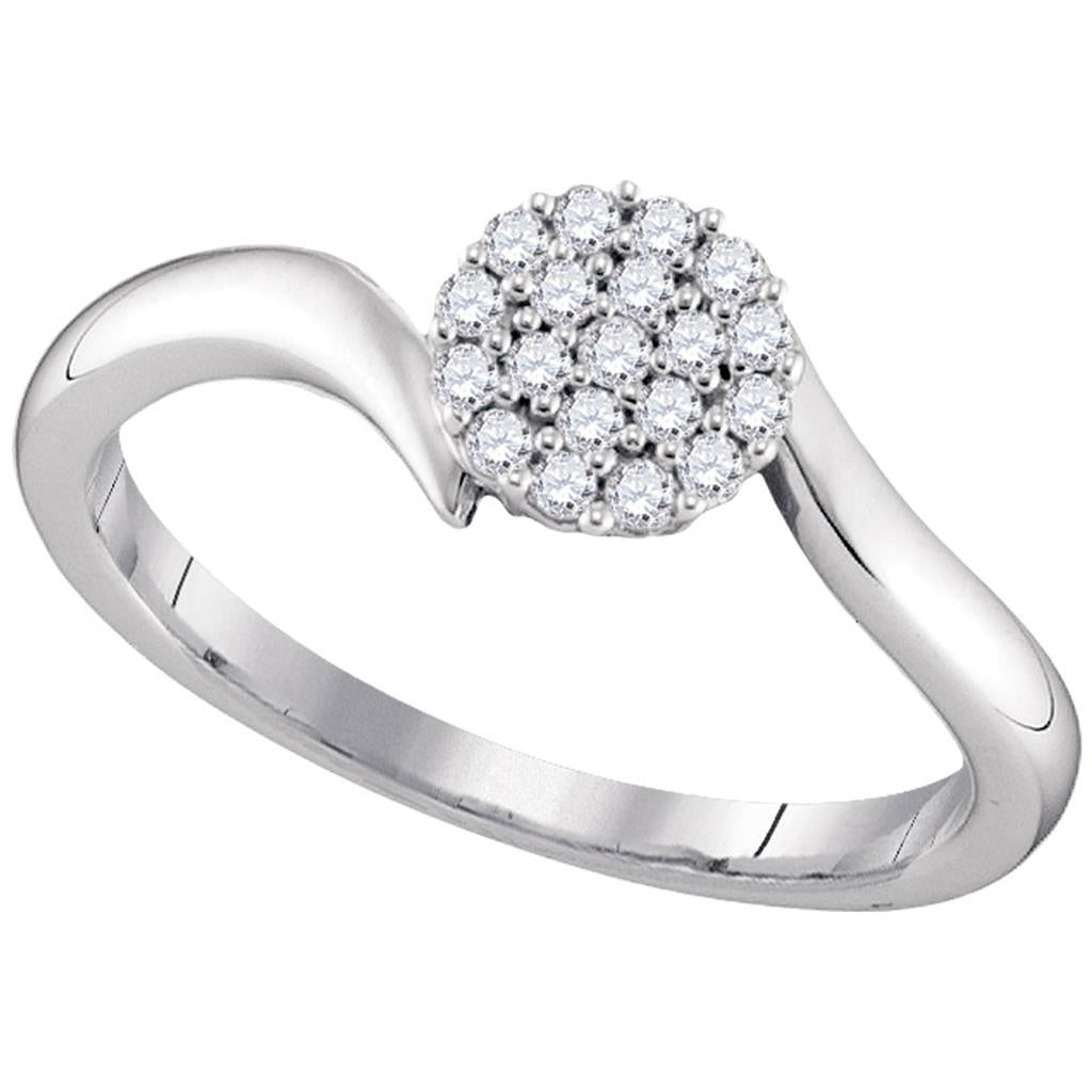 14k White Gold Round Diamond Cluster Slender Simple Ring 1/6 Cttw