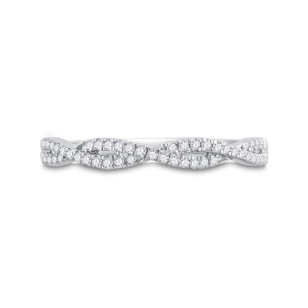 14k White Gold Round Diamond Twist Stackable Band Ring 1/6 Cttw