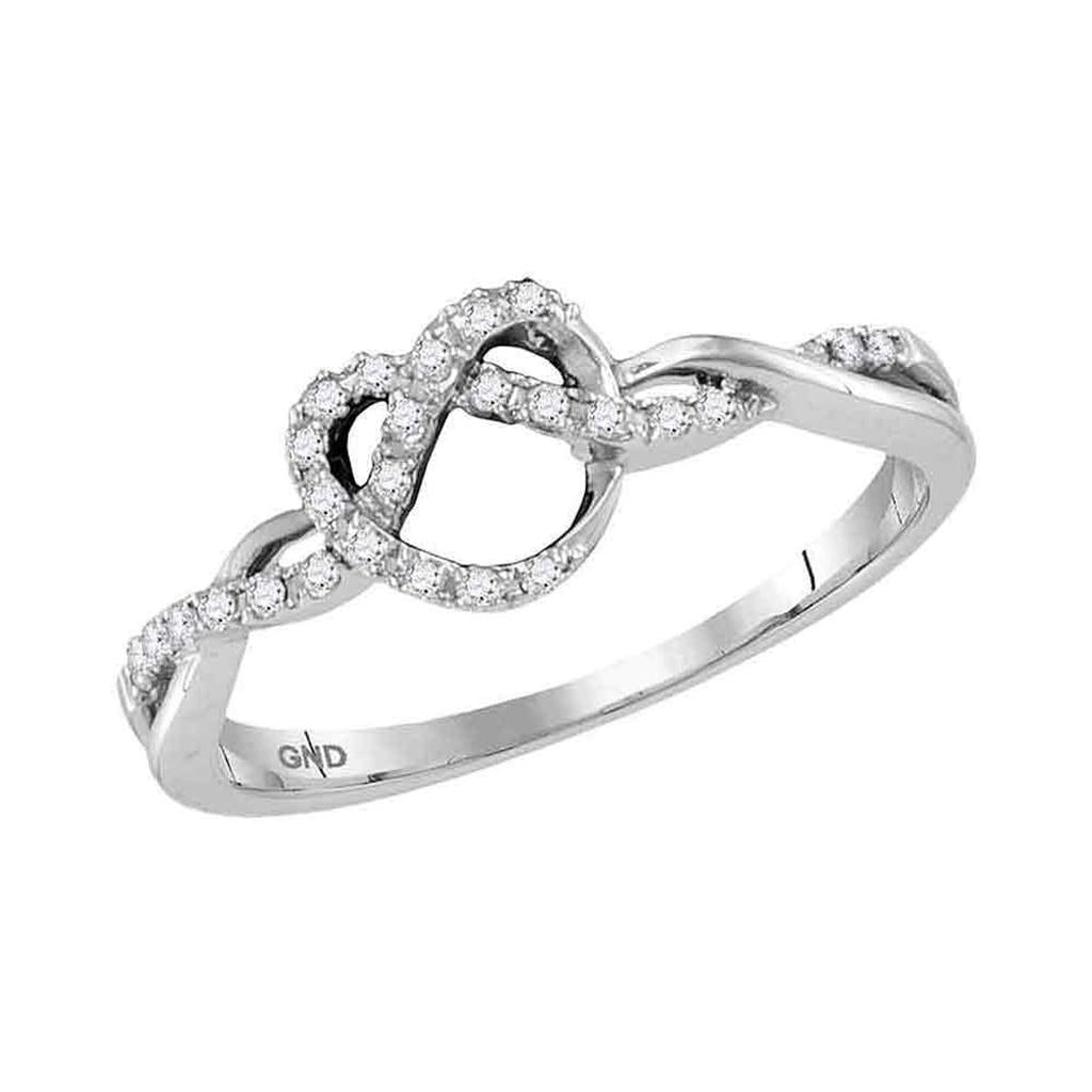 14k White Gold Round Diamond Heart Pretzel Ring 1/8 Cttw