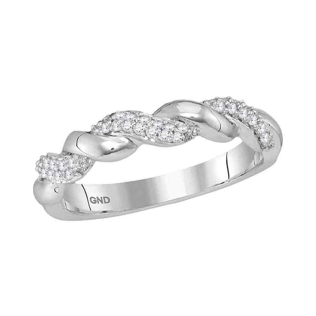 14k White Gold Round Diamond Twist Stackable Band Ring 1/6 Cttw