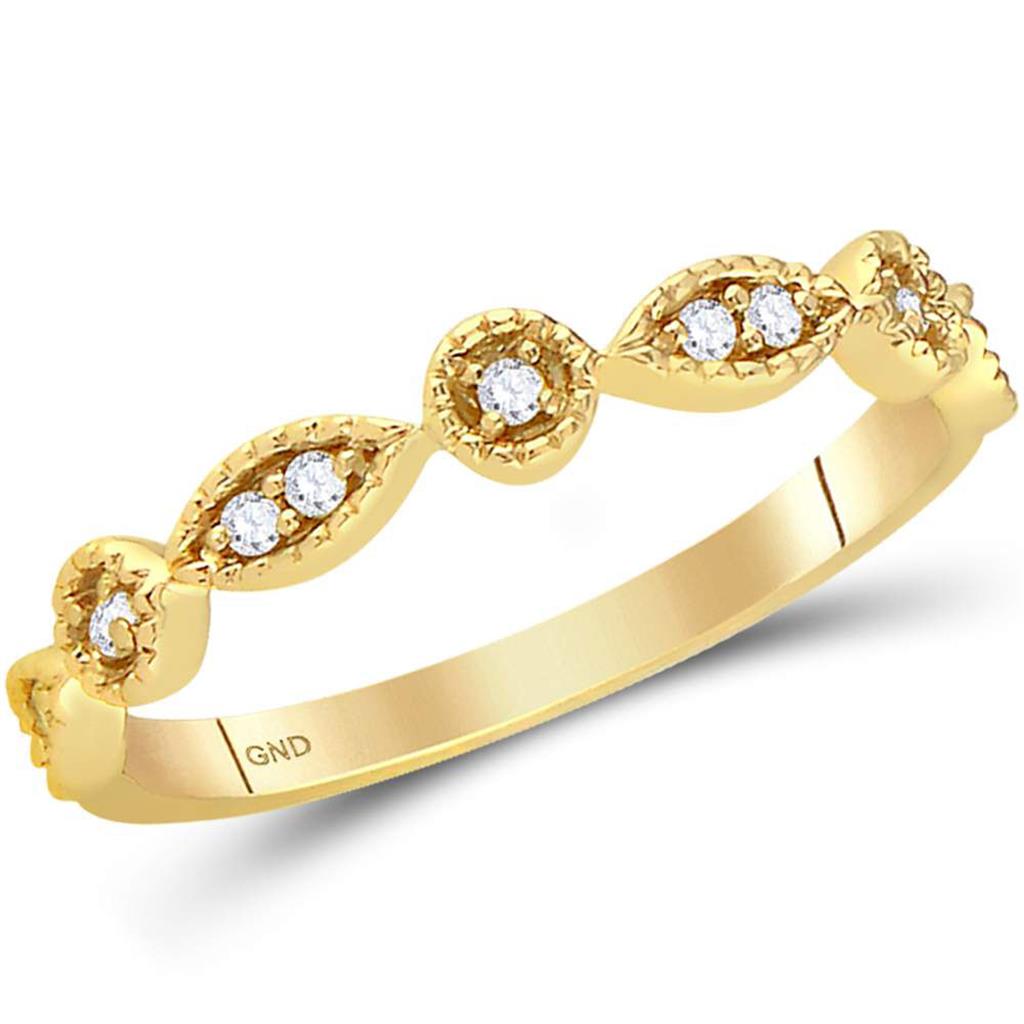 14k Yellow Gold Round Diamond Classic Stackable Band Ring 1/10 C