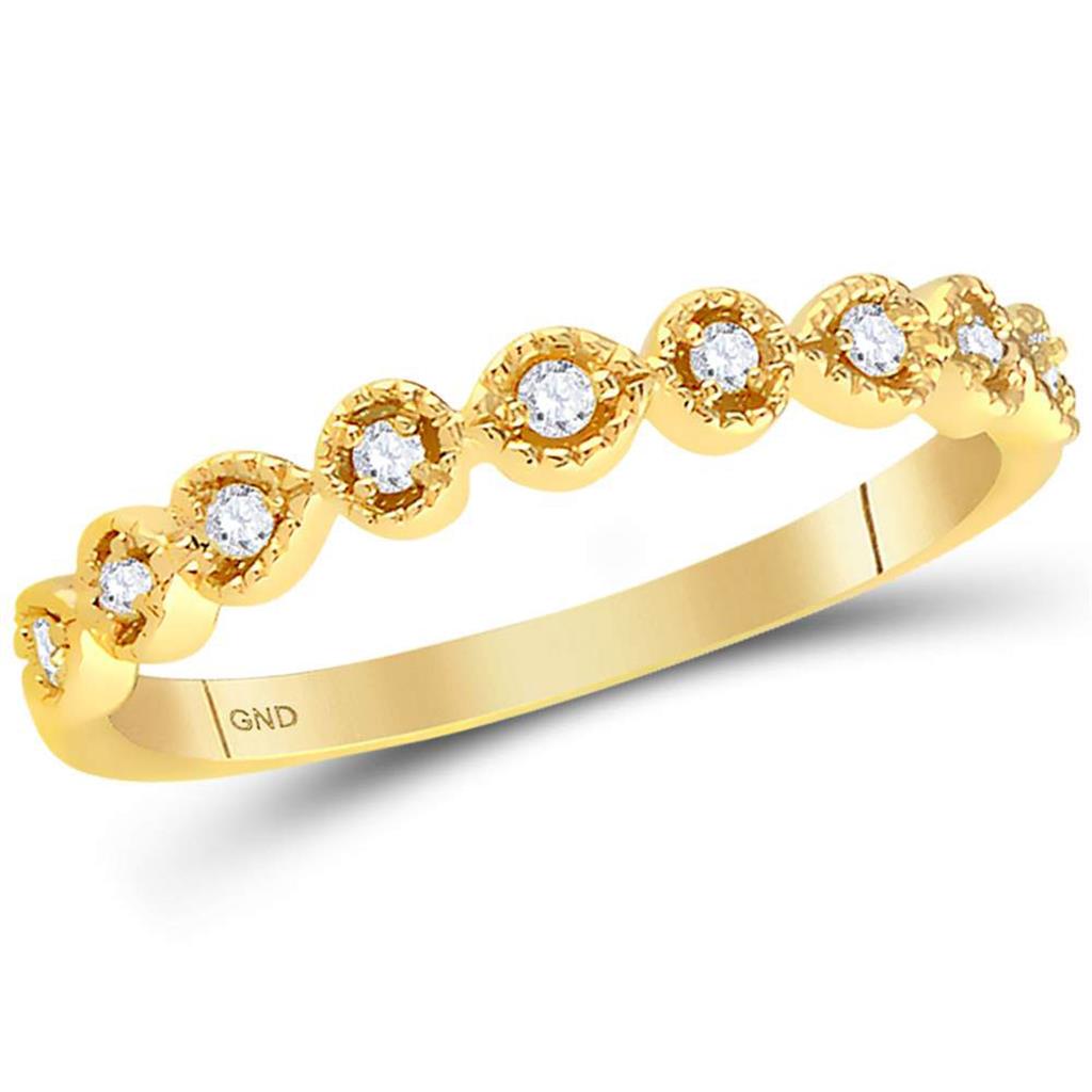 14k Yellow Gold Round Diamond Dot Stackable Band Ring 1/10 Cttw