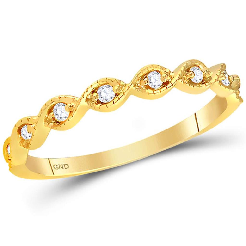 14k Yellow Gold Round Diamond Twist Stackable Band Ring 1/10 Cttw