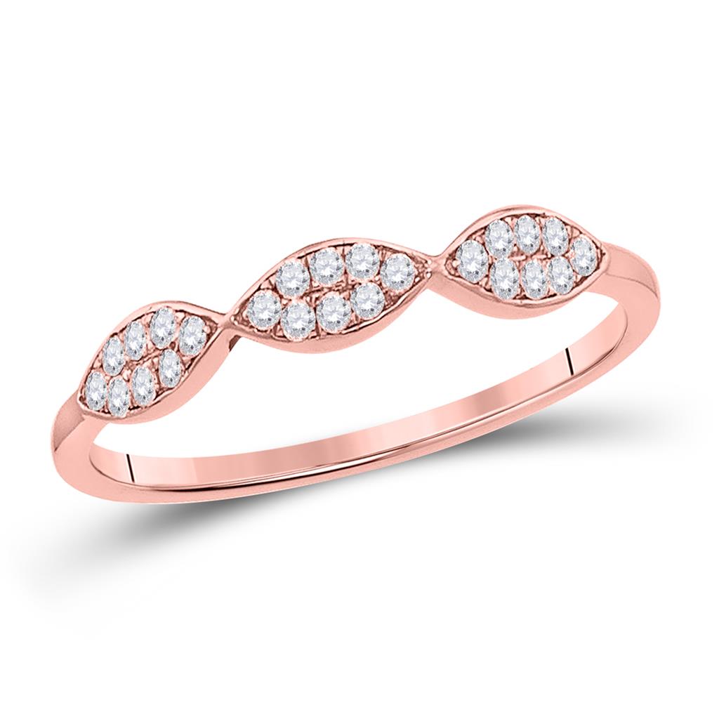 10k Rose Gold Round Diamond Oval Cluster Stackable Band Ring 1/8 Cttw