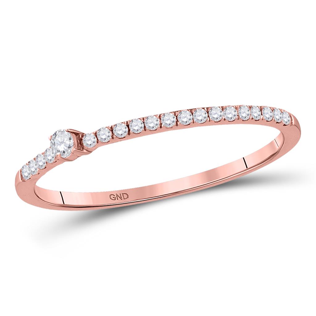 10k Rose Gold Round Diamond Solitaire Stackable Band Ring 1/6 Cttw