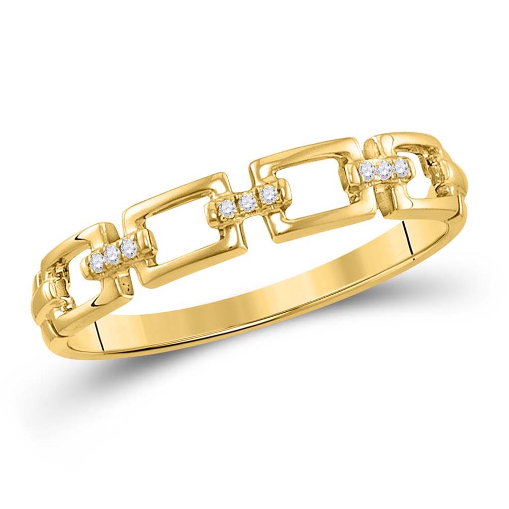 10k Yellow Gold Round Diamond Chain Link Stackable Band Ring .03