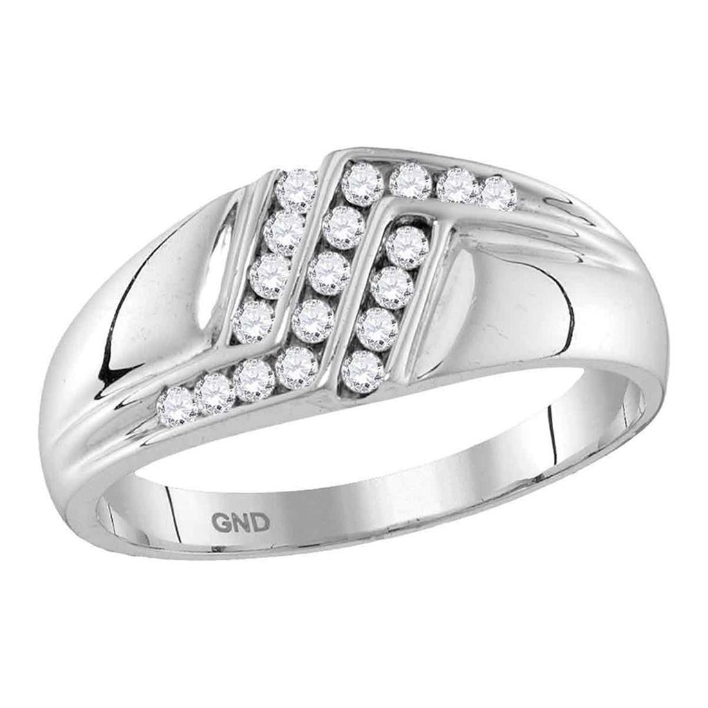 14k White Gold Round Diamond Triple Row Polished Band Ring 1/4 Cttw