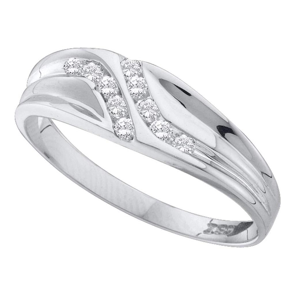 14k White Gold Round Diamond Double Row Slender Wedding Band 1/8 Cttw