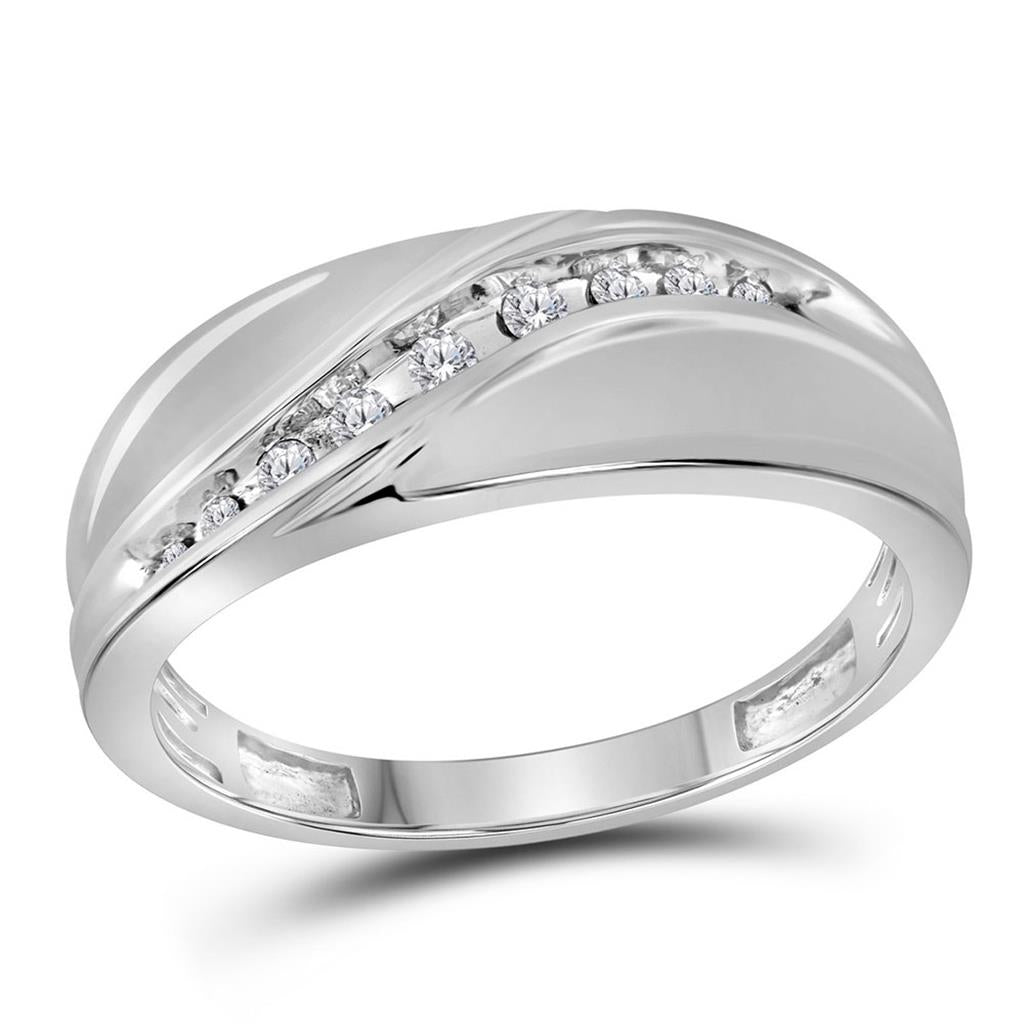 14k White Gold Round Diamond Single Row Fashion Band Ring 1/8 Cttw