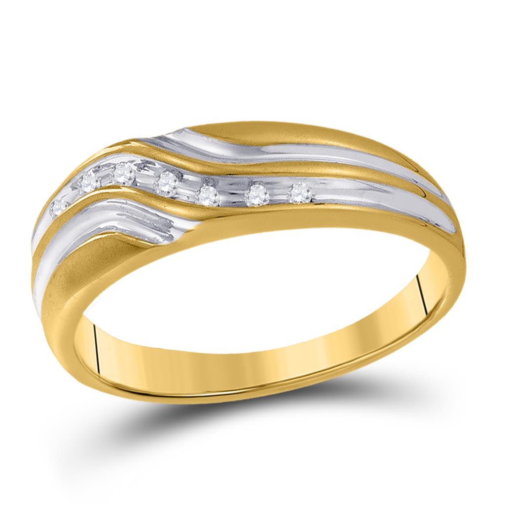 10k Yellow Gold Round Diamond Single Row Two-tone Wedding Band Ring 1/20 Cttw