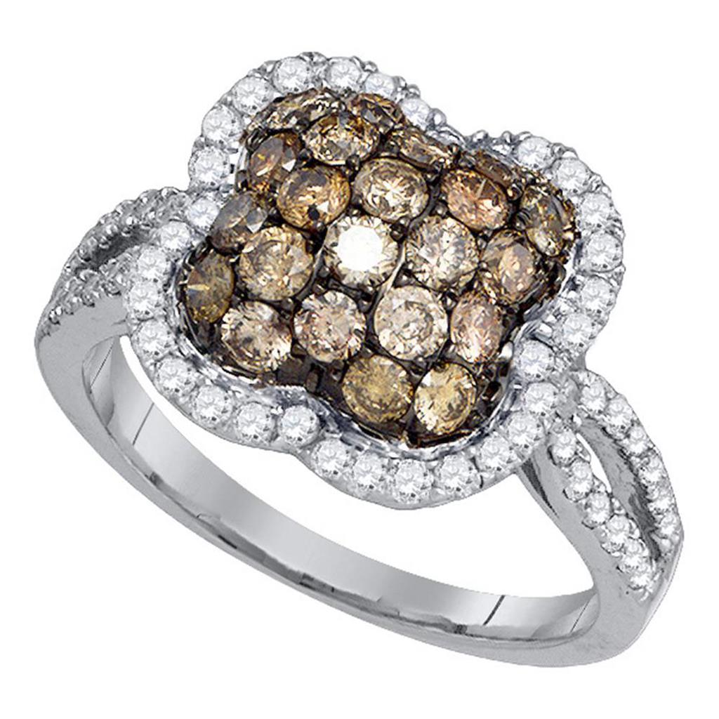 14k White Gold Round Brown Diamond Cluster Ring 1-5/8 Cttw