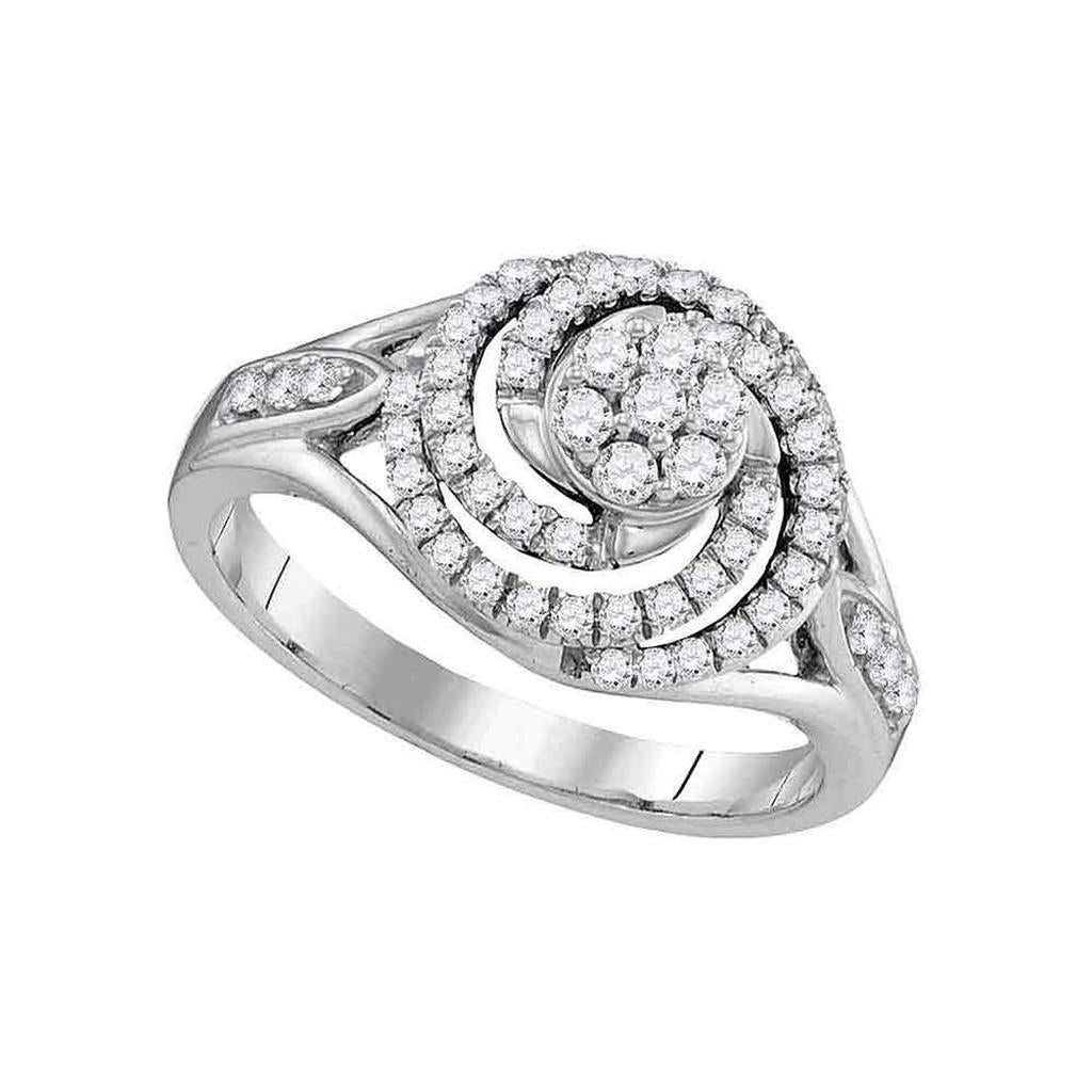 14k White Gold Round Diamond Flower Cluster Swirl Ring 1/2 Cttw