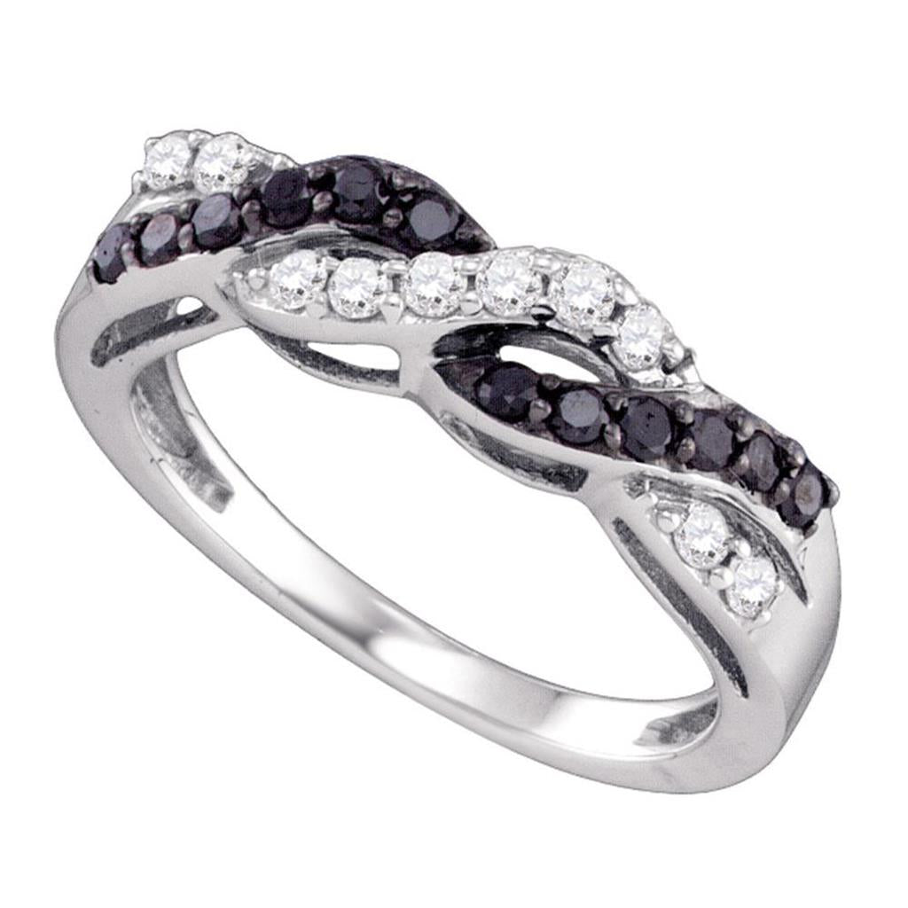 14k White Gold Round Black Diamond Woven Band Ring 1/2 Cttw