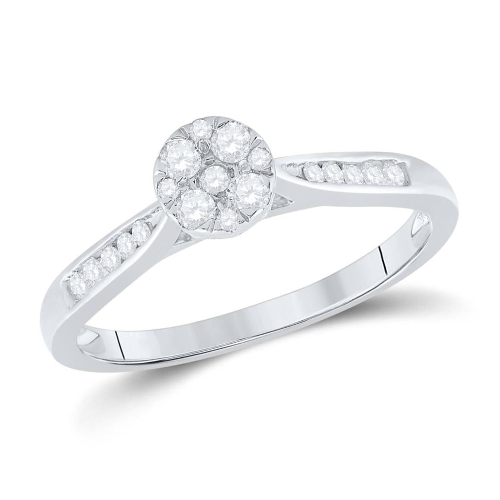 14k White Gold Round Diamond Cluster Ring 1/4 Cttw