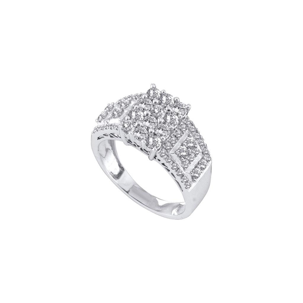 14k White Gold Round Diamond Cluster Ring 1 Cttw