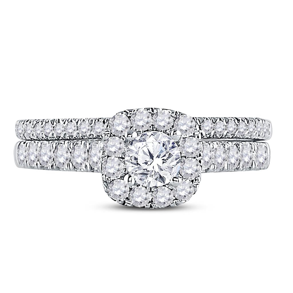 14k White Gold Round Diamond Bridal Wedding Ring Set 1 Ctw (Certified)