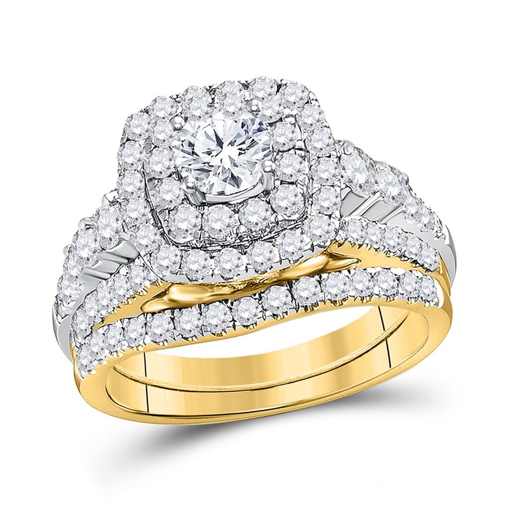 14k Yellow Gold Round Diamond Bridal Wedding Ring Set 2 Cttw (Certified)