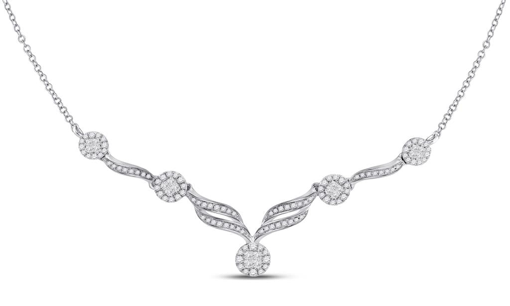 14k White Gold Princess Diamond Cocktail Cluster Necklace 1 Cttw