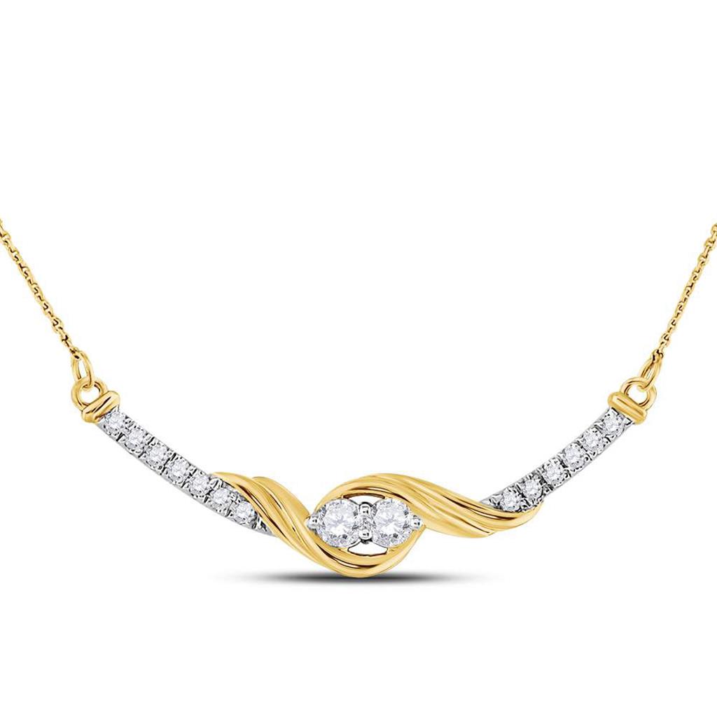 14k Yellow Gold Round Diamond Bar 2-stone Necklace 1/3 Cttw