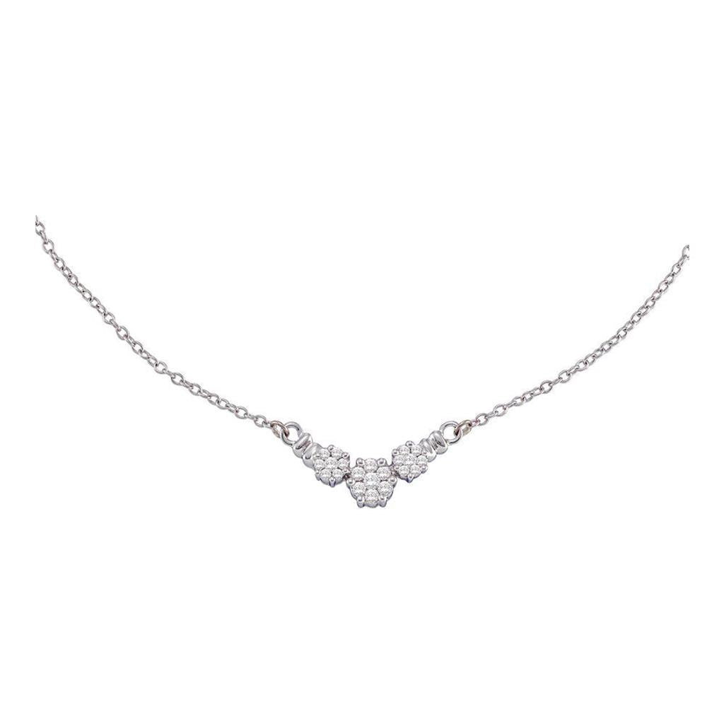 14k White Gold Round Diamond Flower Cluster 3-stone Necklace 1/2 Cttw