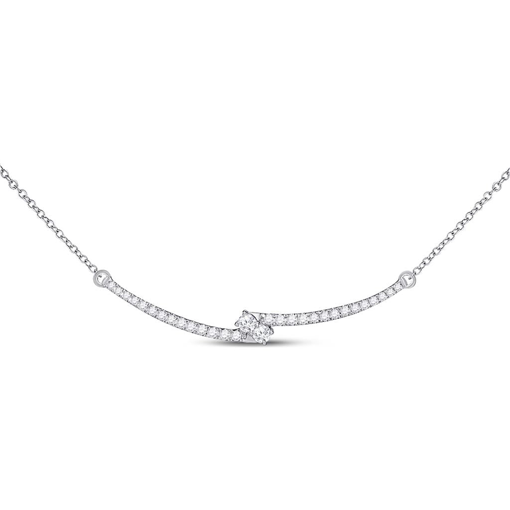 14k White Gold Round Diamond Curved Bar 2-stone Necklace 1 Cttw