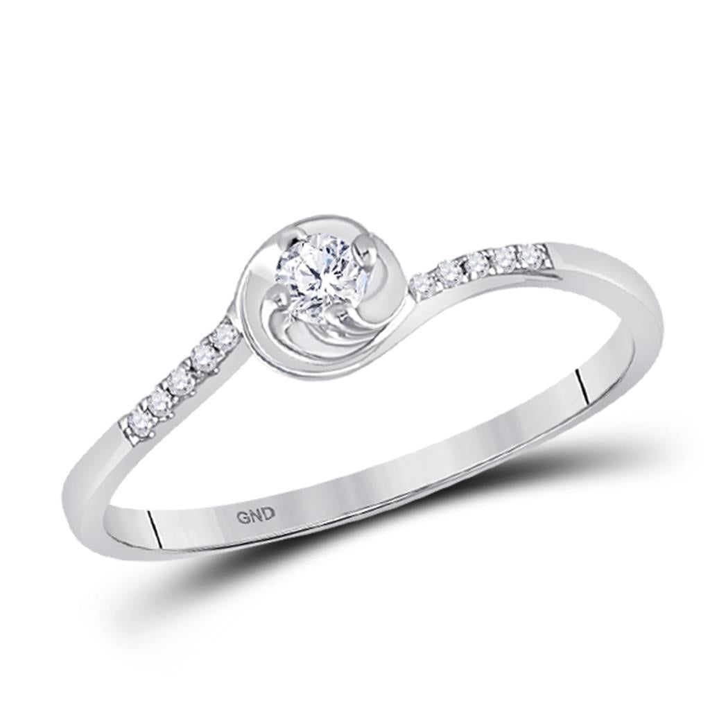 14k White Gold Round Diamond Solitaire Promise Ring 1/10 Cttw