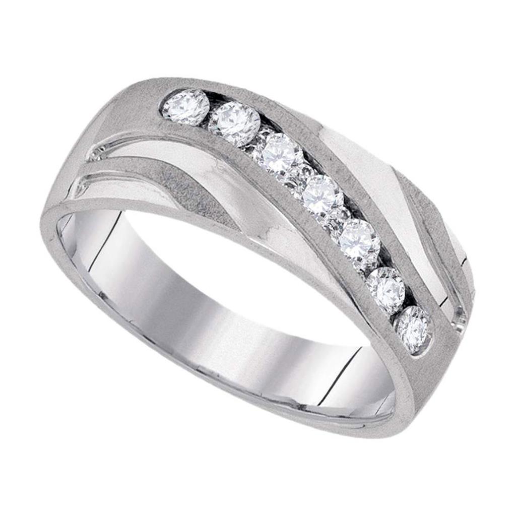 14k White Gold Round Diamond Wedding Band Ring 1/2 Cttw