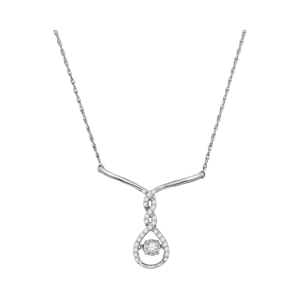 14k White Gold Round Diamond Moving Twinkle Teardrop Necklace 1/5 Cttw