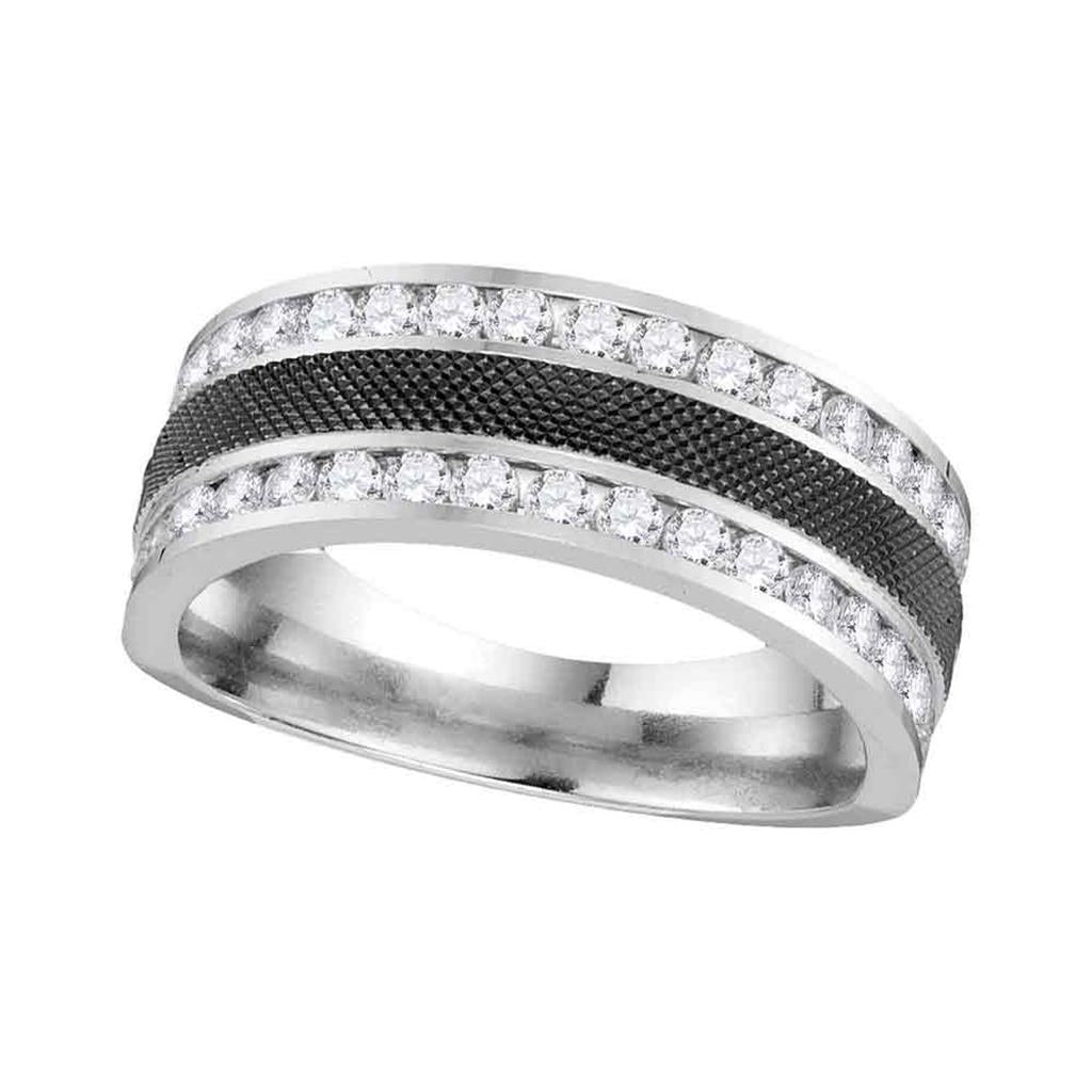 14k White Gold Round Diamond Double Row Wedding Band Ring 1 Cttw