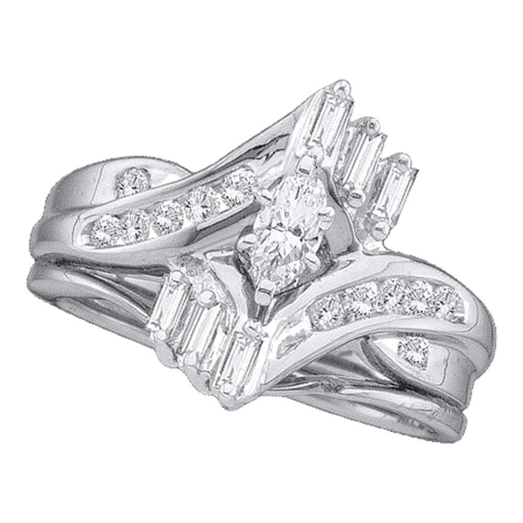 14k White Gold Marquise Diamond Bridal Wedding Ring Set 1/2 Cttw