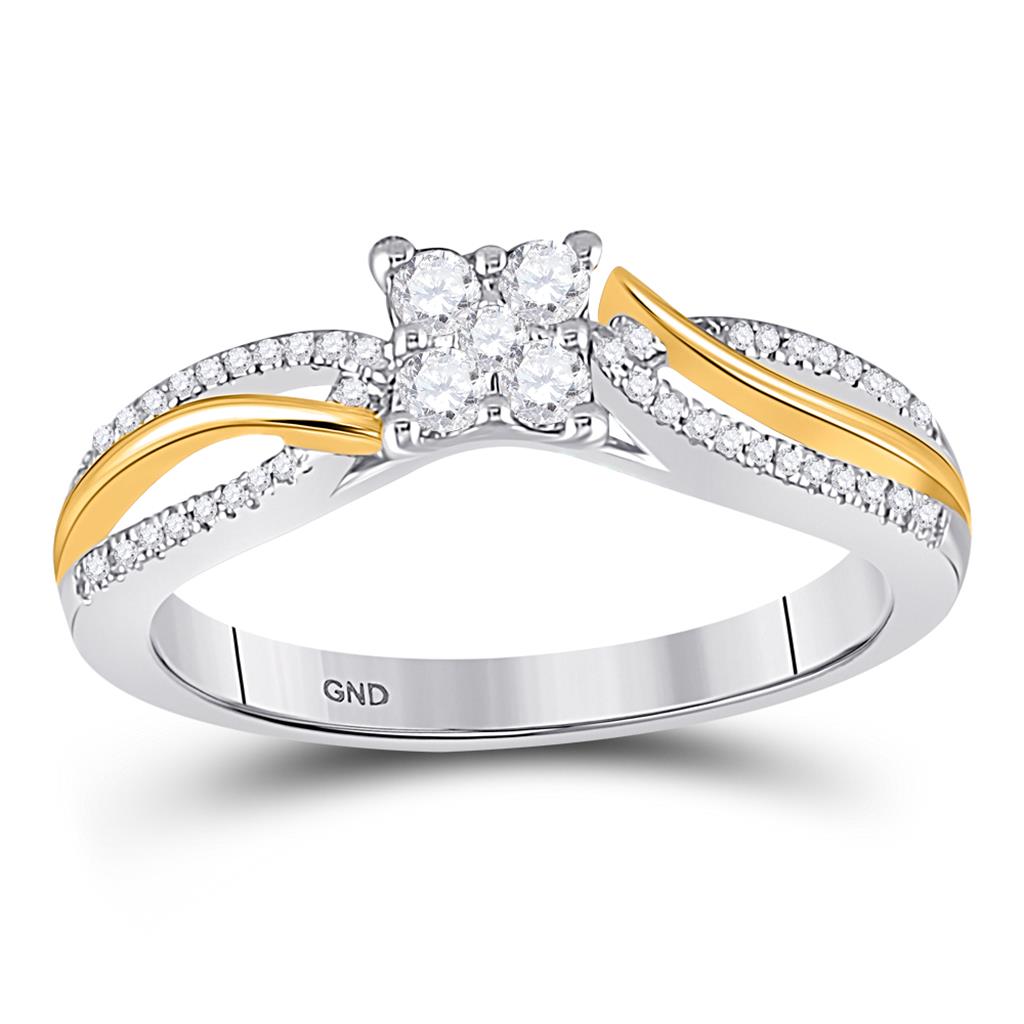 10k Two-tone Gold Round Diamond Cluster Promise Ring 1/4 Cttw