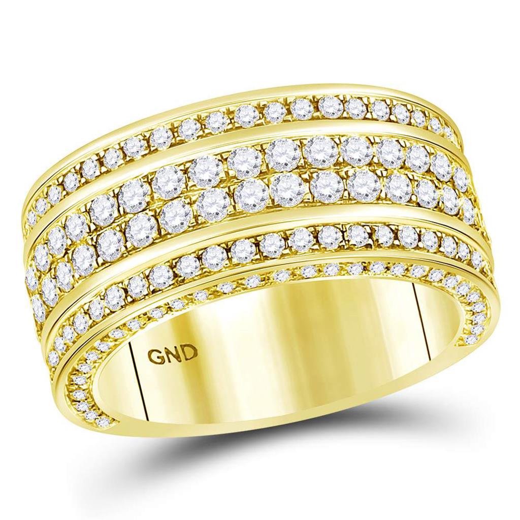 14k Yellow Gold Round Diamond Luxury Lined Band Ring 2-3/4 Cttw