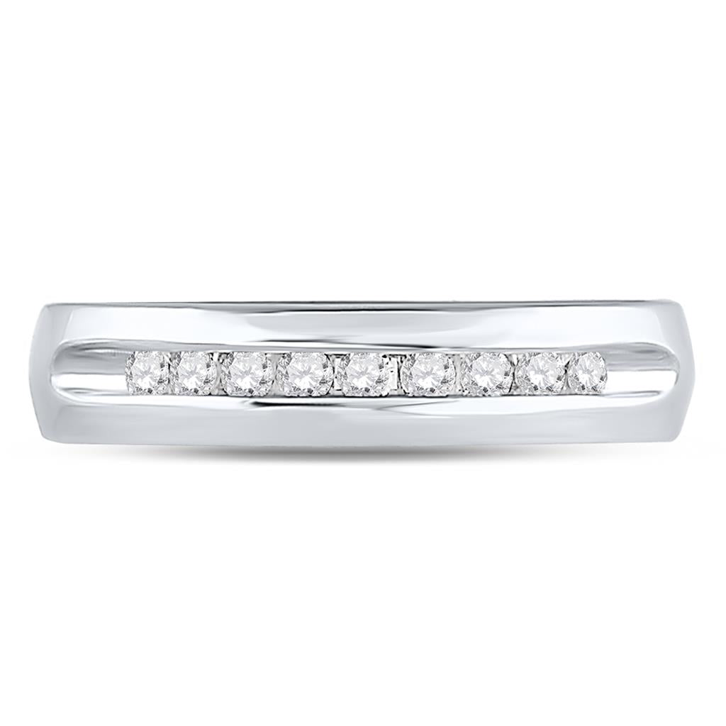 14k White Gold Round Machine Set Diamond Wedding Channel Band Ring 1/4 Cttw