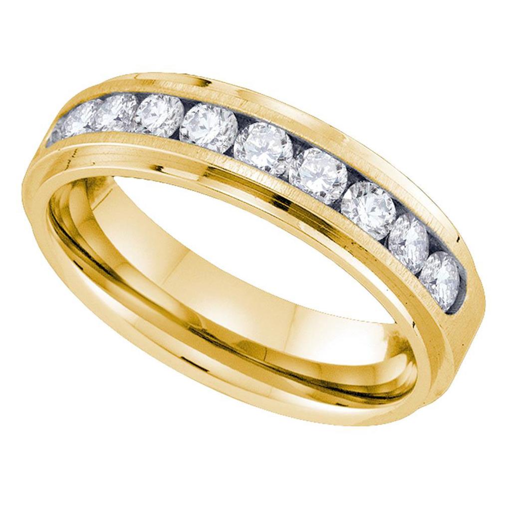 14k Yellow Gold Machine-Set Round Diamond Wedding Band Ring 1 Cttw