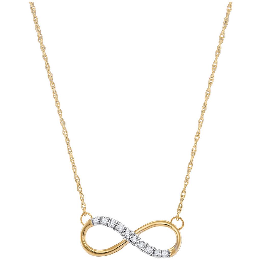 10k Yellow Gold Round Diamond Infinity Pendant Necklace 1/10 Cttw