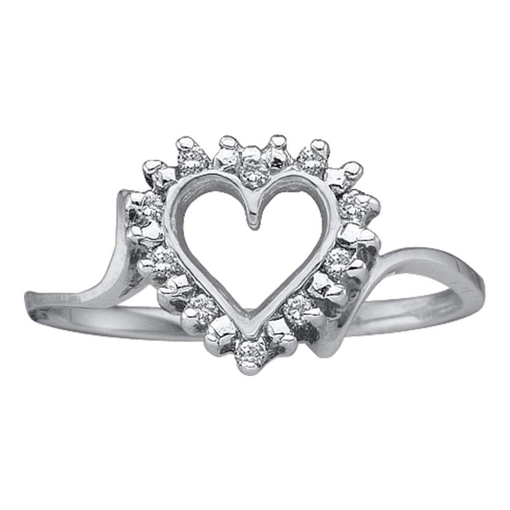 14k White Gold Round Diamond Heart Ring 1/20 Cttw