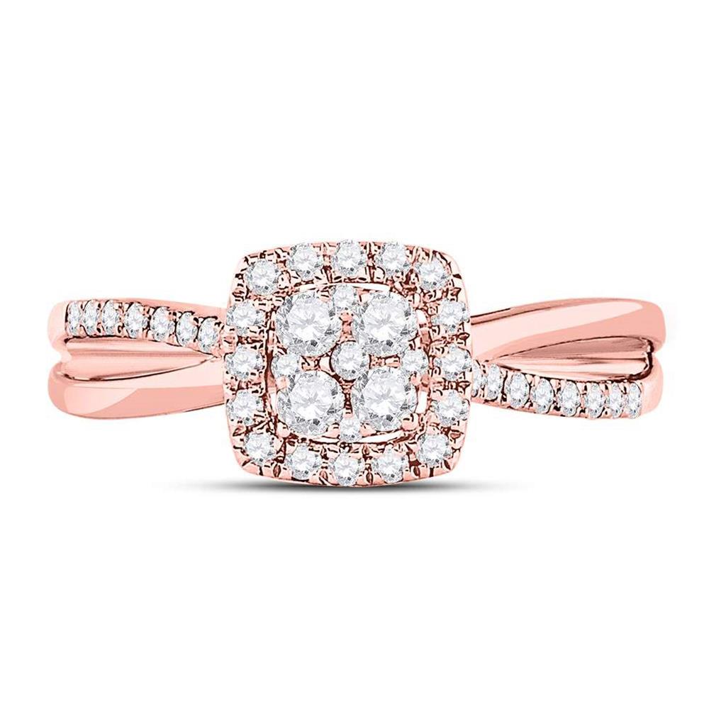 14k Rose Gold Round Diamond Square Bridal Engagement Ring 1/2 Cttw