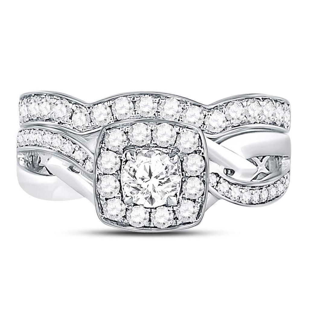 14k White Gold Round Diamond Bridal Wedding Ring Set 1 Cttw