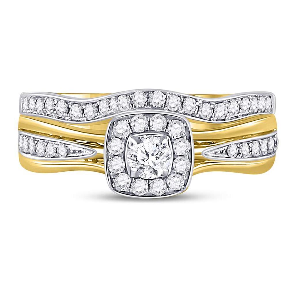 14k Yellow Gold Round Diamond Bridal Wedding Ring Set 1/2 Cttw