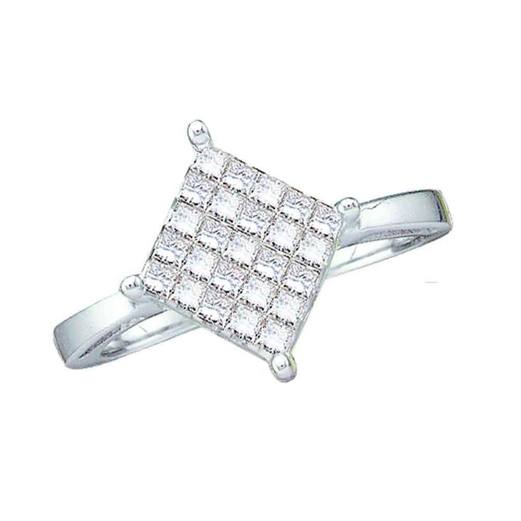 14k White Gold Princess Diamond Square Cluster Ring 1/2 Cttw