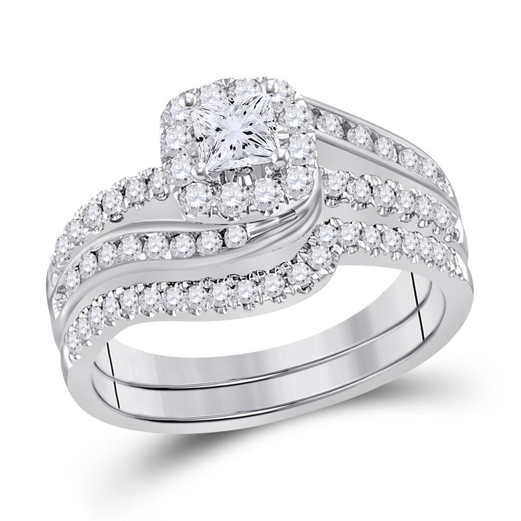 14k White Gold Princess Diamond Bridal Wedding Ring Set 1 Ctw (Certified)