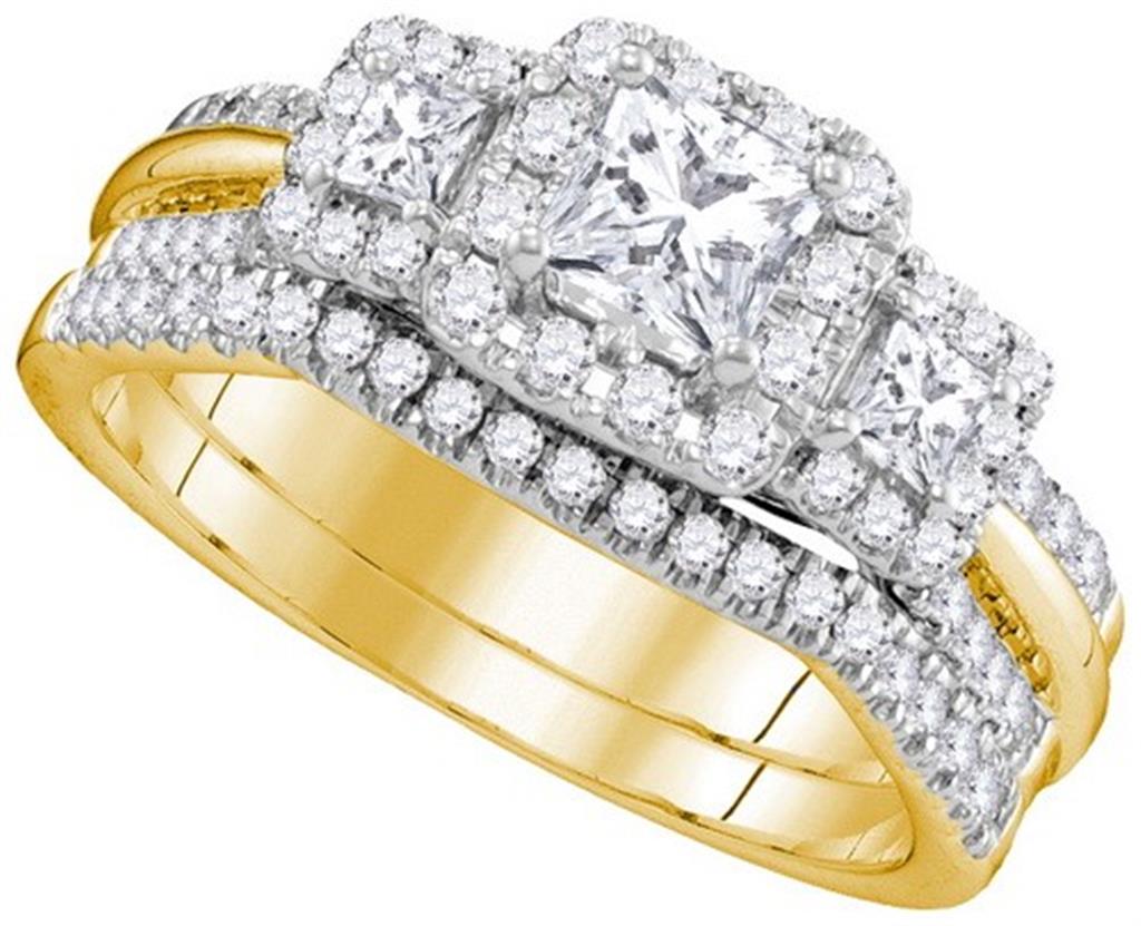 14k Yellow Gold Princess Diamond Bridal Wedding Ring Set 1 (Certified)