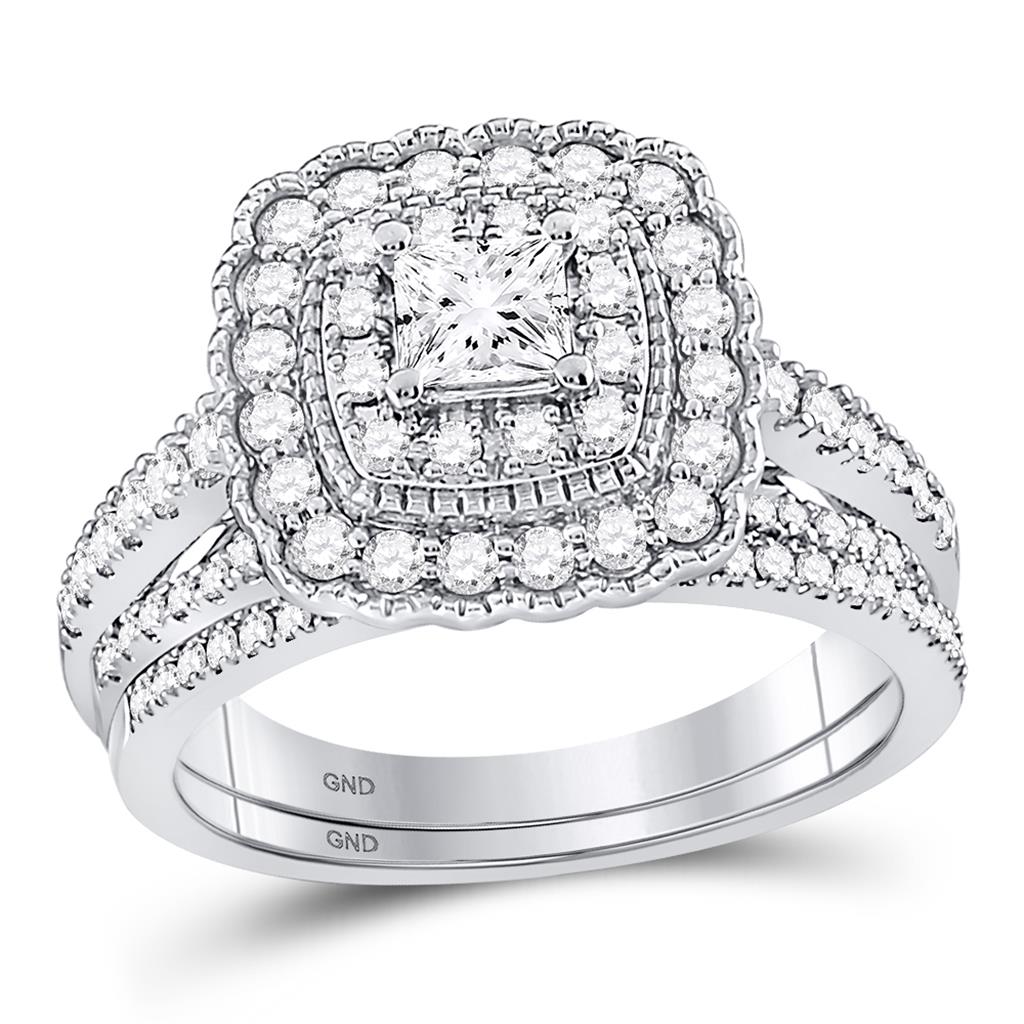 14k White Gold Princess Diamond Bridal Wedding Ring Set 1 Cttw (Certified)