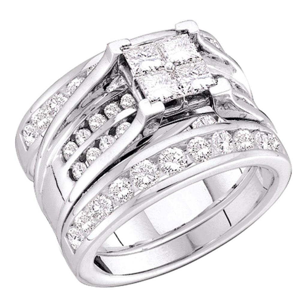 14k White Gold Princess Diamond Elevated Bridal Wedding Ring Set 2 Cttw