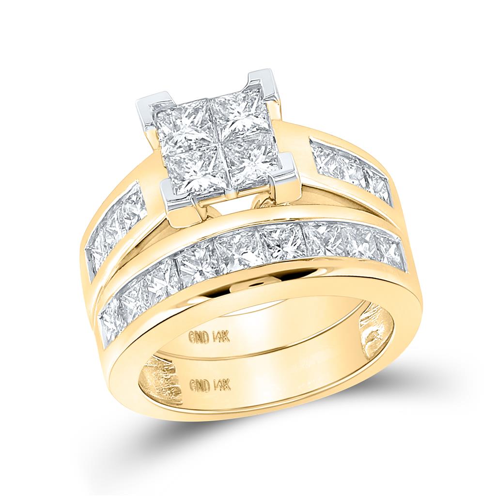 14k Yellow Gold Princess Diamond Bridal Wedding Ring Set 3 Cttw